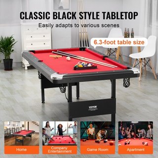 Mesa de Billar, Mesa de Pool de 192 cm, Mesa Plegable Portátil que Ahorra Espacio, Juego de Mesa de Billar Incluye Bolas, Queues, Tizas y Cepillo, Negra con Tela Roja, Perfecta para Sala de Juegos...