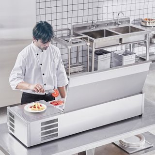 Estación de Preparación de Condimentos Refrigerada, Estación de Condimentos Refrigerada de Encimera de 150 W, con 3 Bandejas de 1/3 y 4 Bandejas de 1/6, Cuerpo de Acero Inoxidable 304 y Tapa de PC...