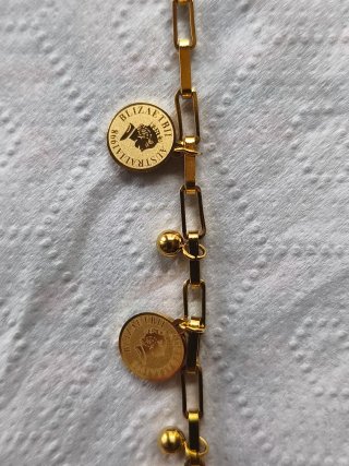 Pulsera Acero Chapado Oro Monedas. Nueva, Muy buen