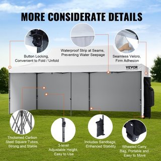 Carpa Plegable Gazebo Exterior 3.05 x 6.1 m con Paredes Laterales y Bolsa Blanca