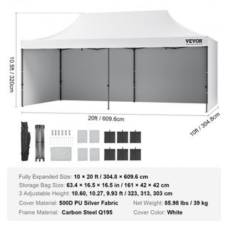Carpa Plegable Gazebo Exterior 3.05 x 6.1 m con Paredes Laterales y Bolsa Blanca
