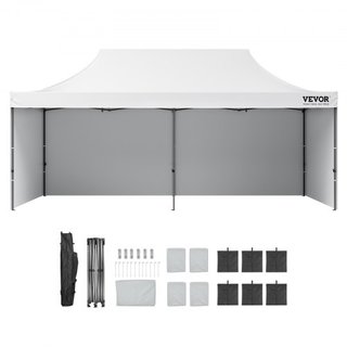 Carpa Plegable Gazebo Exterior 3.05 x 6.1 m con Paredes Laterales y Bolsa Blanca
