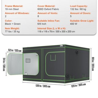 Carpa de Cultivo 10x10, 120'' x 120'' x 80'', Carpa Hidropónica de Mylar 600D de Alta Reflectividad con Ventana de Observación, Bolsa de Herramientas y Bandeja de Suelo para el Cultivo de Plantas ...