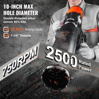 Máquina de Perforación de Núcleo de Diamante, Soporte de Perforación de Concreto, Ruedas, 3200W, 750RPM