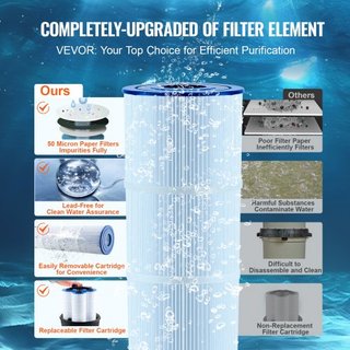 Filtro de piscina de cartucho, filtro de piscina subterránea de 30 m², sistema de filtración de piscina sobre el suelo con filtro mejorado y a prueba de fugas, para jacuzzis, spa, piscina inflable