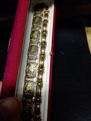 2 Pulseras Damasquino Antiguas Oro Incrustado