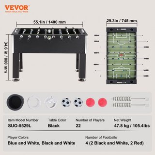 Mesa de Futbolín, Mesa de Futbolín de Tamaño Estándar de 55 pulgadas, Mesa de Futbolín de Tamaño Completo para el Hogar, la Familia y la Sala de Juegos, Fútbol con Juego de Mesa de Futbolín, Inclu...