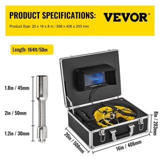 Cámara de Inspección de Alcantarillado de 50M Kit de Sistema de Inspección de Drenaje con Monitor LCD de 7 Pulgadas DVR Impermeable con Tarjeta SD de 8G (50M 7Pulgadas)
