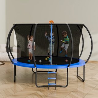 Trampolín de 12 pies, trampolín de 400 lbs con red de seguridad, escalera y poste curvado, trampolín de alta resistencia con tapiz de salto y acolchado de resorte, trampolines recreativos al aire ...