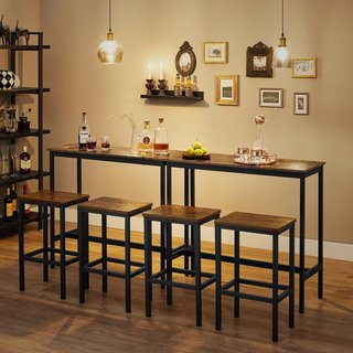 Mesa Alta, Conjunto de Mesa y Taburetes de Bar, Mesa de Desayuno con Conjunto de 2 Taburetes, Estructura de Acero Industrial, Marrón Vintage y Negro Tinta LBT218B01