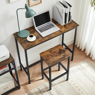 Mesa Alta, Conjunto de Mesa y Taburetes de Bar, Mesa de Desayuno con Conjunto de 2 Taburetes, Estructura de Acero Industrial, Marrón Vintage y Negro Tinta LBT218B01