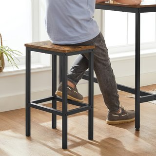 Mesa Alta, Conjunto de Mesa y Taburetes de Bar, Mesa de Desayuno con Conjunto de 2 Taburetes, Estructura de Acero Industrial, Marrón Vintage y Negro Tinta LBT218B01