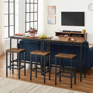 Mesa Alta, Conjunto de Mesa y Taburetes de Bar, Mesa de Desayuno con Conjunto de 2 Taburetes, Estructura de Acero Industrial, Marrón Vintage y Negro Tinta LBT218B01
