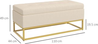 Banco Contenedor Rectangular Con Asiento Acolchado Y Patas De Acero, Puff Reposapies De Terciopelo Para Dormitorio Y Sala De Estar, 110X44X49 Cm, Beige