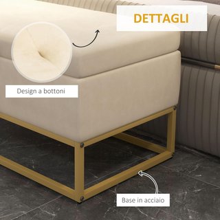Banco Contenedor Rectangular Con Asiento Acolchado Y Patas De Acero, Puff Reposapies De Terciopelo Para Dormitorio Y Sala De Estar, 110X44X49 Cm, Beige