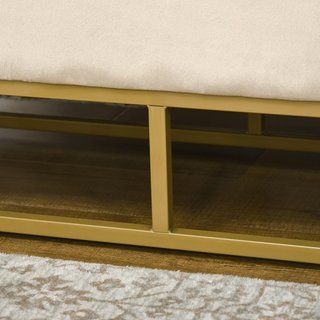 Banco Contenedor Rectangular Con Asiento Acolchado Y Patas De Acero, Puff Reposapies De Terciopelo Para Dormitorio Y Sala De Estar, 110X44X49 Cm, Beige
