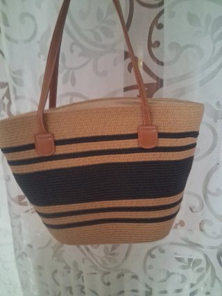 Borsa paglia righe beige e nere