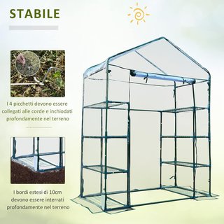 Invernadero de Jardín y Terraza Rectangular, Invernadero de Balcón con Tela Transparente de PVC y 8 Estantes, Puerta Enrollable con Bisagra, 143X73X195Cm