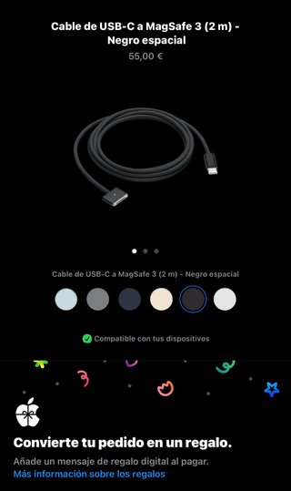 Cable USB-C a MagSafe 3 Apple Negro