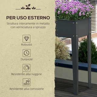 Maceta Elevada para Exterior con 3 Orificios de Drenaje, Maceta de Metal para Jardín y Balcón, 100X30X80 Cm, Gris Oscuro