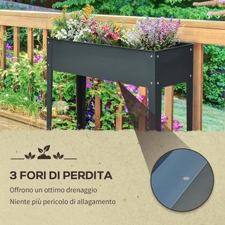 Maceta Elevada para Exterior con 3 Orificios de Drenaje, Maceta de Metal para Jardín y Balcón, 100X30X80 Cm, Gris Oscuro