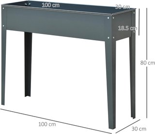 Maceta Elevada para Exterior con 3 Orificios de Drenaje, Maceta de Metal para Jardín y Balcón, 100X30X80 Cm, Gris Oscuro