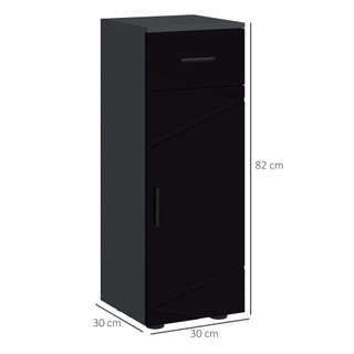 Armario de Baño con Cajón y Armario de 2 Niveles Regulables, Mueble de Baño de Madera, 30x30x82 cm, Negro y Gris Oscuro
