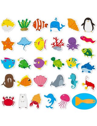 30 pegatinas decorativas antideslizantes impermeables para bañera y ducha con raspador premium (30 animales marinos - tamaño 9.5