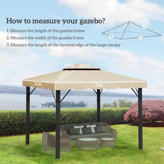 Toldo de Repuesto para Gazebo de Jardín con Techo de 2 Niveles, Cubierta de Poliéster para Gazebo de 3x3m, Beige