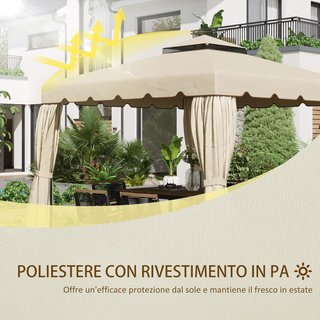 Toldo de Repuesto para Gazebo de Jardín con Techo de 2 Niveles, Cubierta de Poliéster para Gazebo de 3x3m, Beige