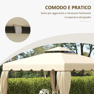 Toldo de Repuesto para Gazebo de Jardín con Techo de 2 Niveles, Cubierta de Poliéster para Gazebo de 3x3m, Beige