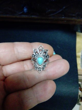 Conjunto de 5 anillos plateados con turquesa