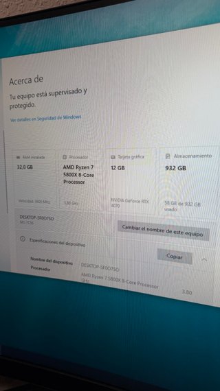 Pc gaming, RTX 4070 12GB/32gb Ram/Ryzen 7 5800x