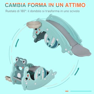 3-en-1 Caballo Balancín, Tobogán para Niños y Canasta, Edad 18-36 Meses, para Casa y Jardín, Verde
