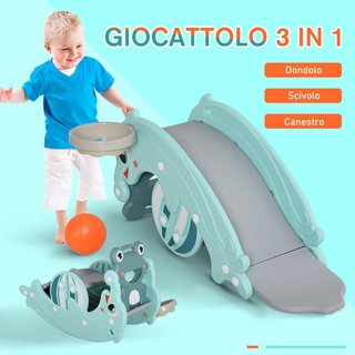 3-en-1 Caballo Balancín, Tobogán para Niños y Canasta, Edad 18-36 Meses, para Casa y Jardín, Verde