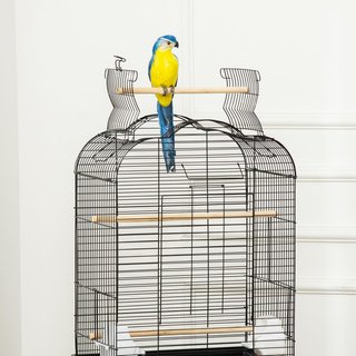 Jaula para Aves Con 3 Perchas, 2 Comederos Y 2 Puertas Laterales, Jaula para Animales de Acero, PP Y Madera, 46X36X130 Cm, Negra