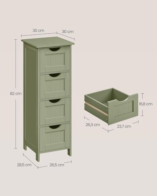 Mueble de Baño, Cajonera, Armario Independiente, Con 4 Cajones, 30 X 30 X 82 Cm, para Baño, Sala de Estar, Comedor, Cocina, Estilo Moderno, Verde Laurel LHC040C02