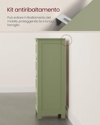 Mueble de Baño, Cajonera, Armario Independiente, Con 4 Cajones, 30 X 30 X 82 Cm, para Baño, Sala de Estar, Comedor, Cocina, Estilo Moderno, Verde Laurel LHC040C02