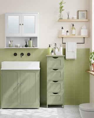 Mueble de Baño, Cajonera, Armario Independiente, Con 4 Cajones, 30 X 30 X 82 Cm, para Baño, Sala de Estar, Comedor, Cocina, Estilo Moderno, Verde Laurel LHC040C02