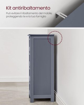 Mueble De Baño, Cajonera, Armario Independiente, Con 4 Cajones, 30 X 30 X 82 Cm, Para Baño, Sala De Estar, Comedor, Cocina, Estilo Moderno, Gris LHC040G01