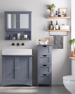 Mueble De Baño, Cajonera, Armario Independiente, Con 4 Cajones, 30 X 30 X 82 Cm, Para Baño, Sala De Estar, Comedor, Cocina, Estilo Moderno, Gris LHC040G01