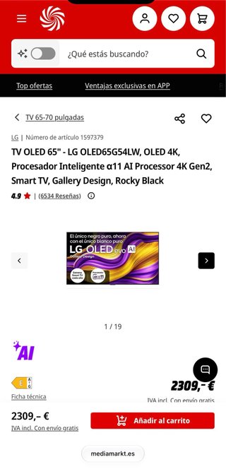 TV LG OLED 65" OLED65G54LW 4K Nueva