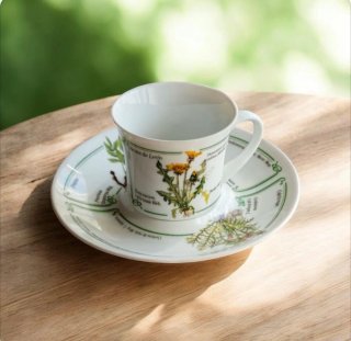 Taza y platillo de porcelana con flores