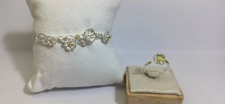 Conjunto Anillo y Pulsera Floral Plata Chapada