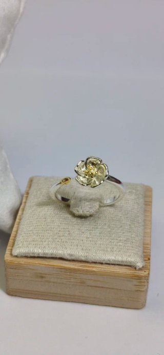 Conjunto Anillo y Pulsera Floral Plata Chapada