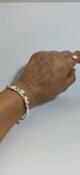 Conjunto Anillo y Pulsera Floral Plata Chapada