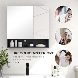 Armario de Baño Con Espejo Y 2 Puertas, Espejo de Baño Contenedor Con Estantes Regulables en Madera, 55X17X55Cm, Gris