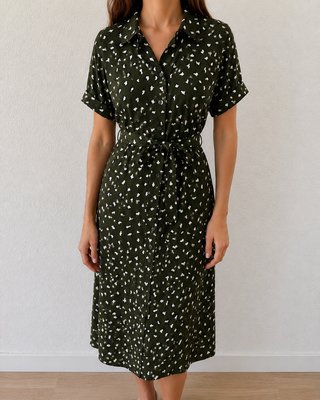 Vestido camisero largo estampado con cinturón