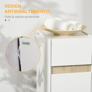 Mueble de Baño con Cajón y Armario con Estante Regulable, Mueble de Baño Multiusos de Madera, 30X33X88Cm, Blanco