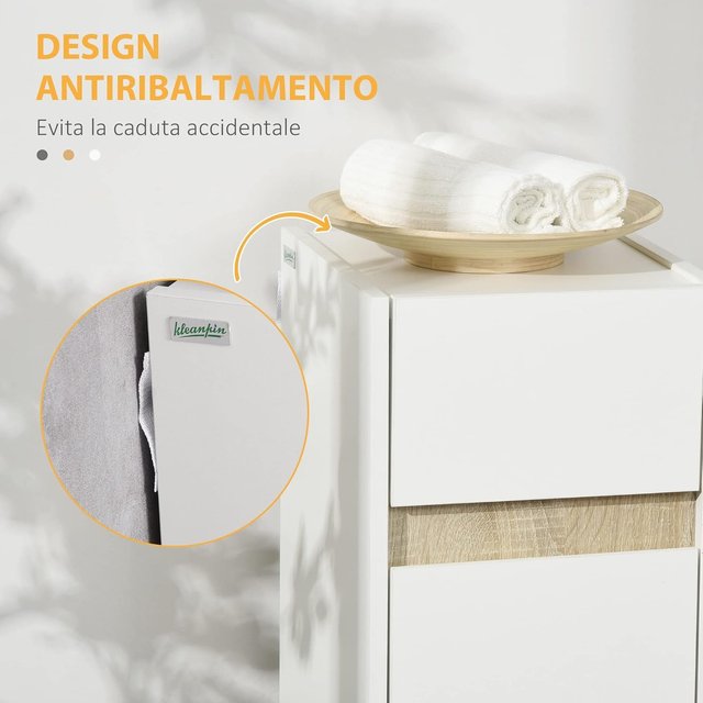 Mueble de Baño con Cajón y Armario con Estante Regulable, Mueble de Baño Multiusos de Madera, 30X33X88Cm, Blanco